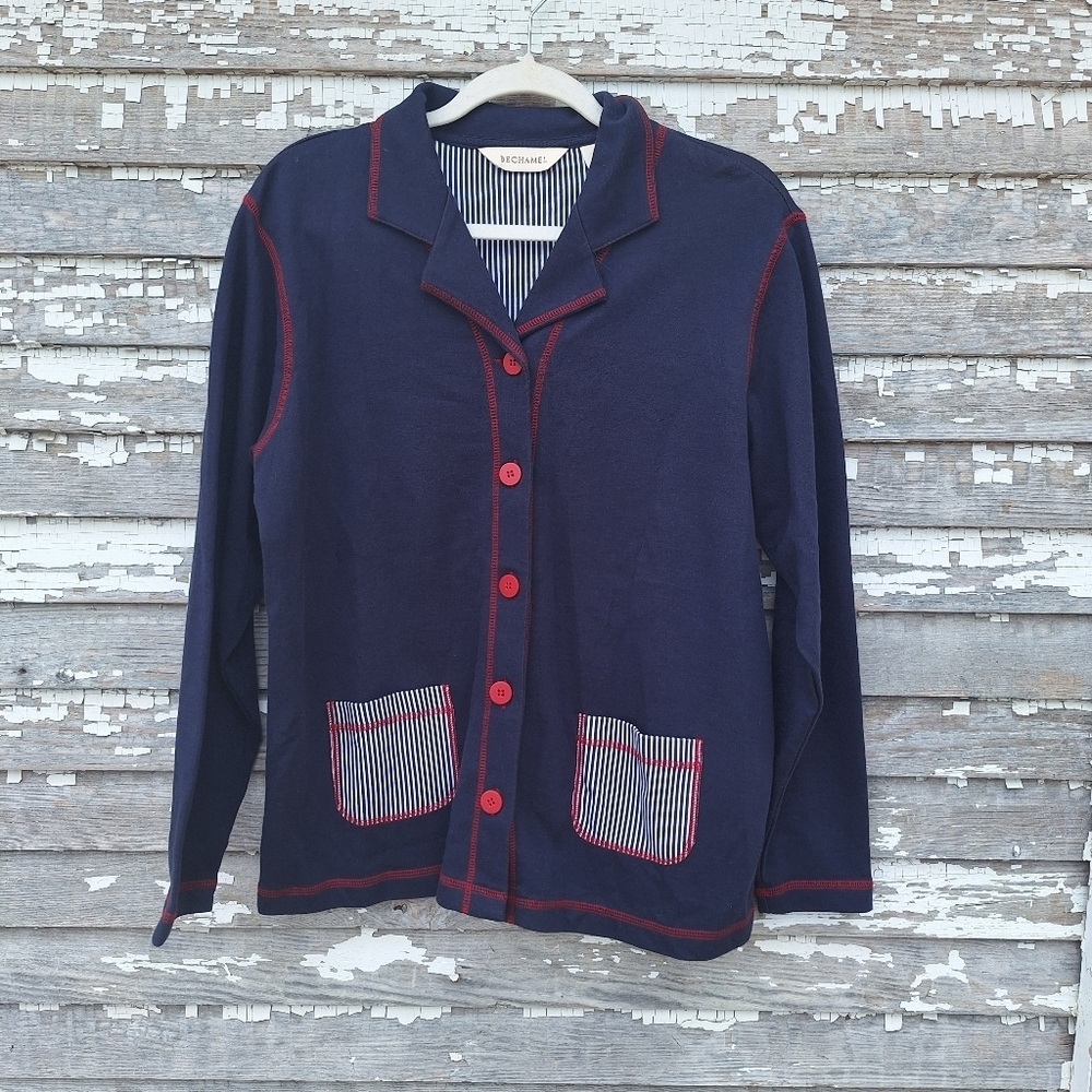 Bechamel Navy and White Striped Jacket Top Size Medium